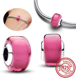 POSEİDONS JEWELLERY Gümüş Pembe Mini Murano Cam Charm Pembe Tek Ebat