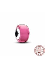POSEİDONS JEWELLERY Gümüş Pembe Mini Murano Cam Charm Pembe Tek Ebat