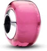 POSEİDONS JEWELLERY Gümüş Pembe Mini Murano Cam Charm Pembe Tek Ebat