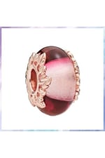 POSEİDONS JEWELLERY Gümüş Pembe Murano Camı ve Yaprak Charm'ı Pembe Renkli Tek Ebat