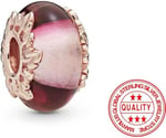 POSEİDONS JEWELLERY Gümüş Pembe Murano Camı ve Yaprak Charm'ı Pembe Renkli Tek Ebat