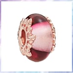 POSEİDONS JEWELLERY Gümüş Pembe Murano Camı ve Yaprak Charm'ı Pembe Renkli Tek Ebat