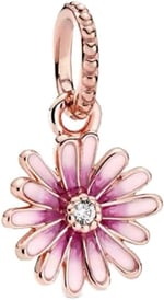 POSEİDONS JEWELLERY Gümüş Pembe Papatya Sallantılı Charm Pembe Tek Ebat