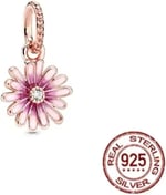 POSEİDONS JEWELLERY Gümüş Pembe Papatya Sallantılı Charm Pembe Tek Ebat