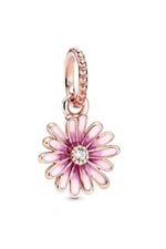 POSEİDONS JEWELLERY Gümüş Pembe Papatya Sallantılı Charm Pembe Tek Ebat