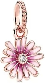 POSEİDONS JEWELLERY Gümüş Pembe Papatya Sallantılı Charm Pembe Tek Ebat