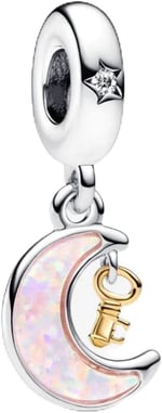 POSEİDONS JEWELLERY İki Renkli Anahtar ve Ay Sallantılı Charm Pembe Tek Ebat
