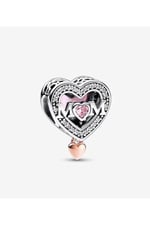 POSEİDONS JEWELLERY Iki Renkli Kafes Işi “mum” Ve Kalp Charm Gümüş Tek Ebat