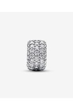 POSEİDONS JEWELLERY Işıltılı Pavé Üç Sıralı Charm Gümüş Tek Ebat
