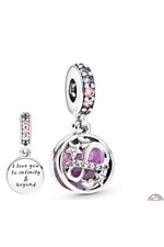 POSEİDONS JEWELLERY Işıltılı Sonsuzluk Kalpleri ve Yıldızları Sallantılı Charm Gümüş Pembe Tek Ebat