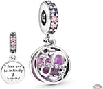 POSEİDONS JEWELLERY Işıltılı Sonsuzluk Kalpleri ve Yıldızları Sallantılı Charm Gümüş Pembe Tek Ebat