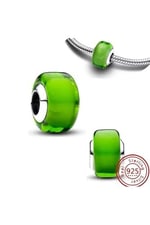 POSEİDONS JEWELLERY Mini Yeşil Murano Cam Charm 925 Ayar Yeşil Tek Ebat