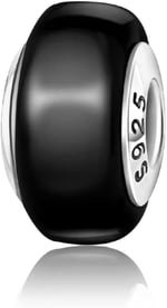 POSEİDONS JEWELLERY Siyah Murano Cam Charm 925 Ayar Gümüş 60 cm