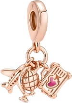 POSEİDONS JEWELLERY Uçak, Küre ve Bavul Üçlü Rose Sallantılı Charm Rose Tek Ebat
