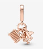 POSEİDONS JEWELLERY Uçak, Küre ve Bavul Üçlü Rose Sallantılı Charm Rose Tek Ebat