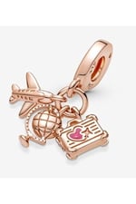 POSEİDONS JEWELLERY Uçak, Küre ve Bavul Üçlü Rose Sallantılı Charm Rose Tek Ebat