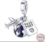 POSEİDONS JEWELLERY Üçlü Sallantılı Uçak,Dünya ve Kalp Temalı Pasaport Charm Mavi Tek Ebat