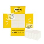 Post-it Şeffaf notlar, 12 blok, blok başına 36 yaprak, 73 mm x 73 mm, şeffaf - öğrenciler için yeniden konumlandırılabilir yapışkan notlar, ders çalışırken kitaplarda notlar için