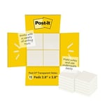Post-it Şeffaf notlar, 12 blok, blok başına 36 yaprak, 73 mm x 73 mm, şeffaf - öğrenciler için yeniden konumlandırılabilir yapışkan notlar, ders çalışırken kitaplarda notlar için