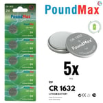 PoundMax 5 adet CR1632(DL1632) 3V Düğme Pil (Akıllı ev aletleri,araba anahtarları,terazi,uzaktan kumanda,bilgisayar anakartları için