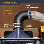 POWERTEC 70105 Açılı Toz Hortumu Bağlantısı, 10,2 cm, 90 Derece Açı, Siyah