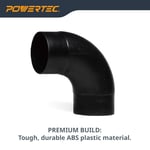 POWERTEC 70105 Açılı Toz Hortumu Bağlantısı, 10,2 cm, 90 Derece Açı, Siyah