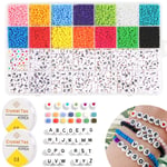 Powmag Boncuk Harfler, 5300 Parça İnci Seti Pastel 3 mm, 14 Renkli Boncuklar, Bilezik, Küpe, El Sanatları, Kendin Yap Kolyeler Yapmak İçin
