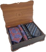 Premium Ahşap Kutulu 2'li Kravat Mendil Set