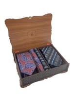 Premium Ahşap Kutulu 2'li Kravat Mendil Set