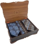 Premium Ahşap Kutulu 2'li Kravat Mendil Set