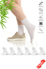 Premium Beyaz Lastiksiz Sıkma Yapmayan Kadın Bambu Soket Çorap - İz Yapmayan Bambu Çorap - 36-40