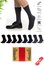 Premium Dikişsiz Yazlık Bambu Çorap 8'li Set Kraft Kutulu 4 Siyah 2 Lacivert 2 Füme - 477-41-44