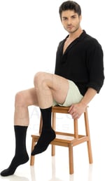 Premium Klasik Uzun Boy Siyah Renk Kışlık Erkek Bambu Soket Çorap - 41-45