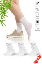 Premium Lastiksiz Sıkma Yapmayan Beyaz Renk Dikişsiz Kadın Bambu Soket Çorap - 36-40 - 371BYZ-3lu