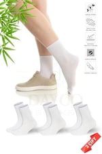 Premium Lastiksiz Sıkma Yapmayan Beyaz Renk Dikişsiz Kadın Bambu Soket Çorap - 36-40 - 371BYZ-3lu