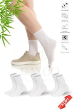 Premium Lastiksiz Sıkma Yapmayan Beyaz Renk Dikişsiz Kadın Bambu Soket Çorap - 36-40 - 371BYZ-3lu