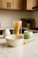 Premium Matcha Seti, Seramik Kase ve Bardak, Bambu Chasen Çırpıcı, Tutucu ve Kaşık Dahil, 5 Parça