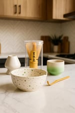 Premium Matcha Seti, Seramik Kase ve Bardak, Bambu Chasen Çırpıcı, Tutucu ve Kaşık Dahil, 5 Parça