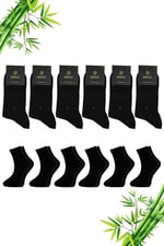 Premium Yazlık Siyah Renk Dikişsiz Erkek Bambu Yarım Konç Çorap 6'lı Set 38-40