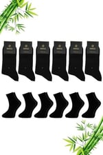 Premium Yazlık Siyah Renk Dikişsiz Erkek Bambu Yarım Konç Çorap 6'lı Set 38-40