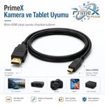 PrimeX PX-1121 Micro HDMI to HDMI Kablo, 1.5 Metre 1080P Full HD Hdmi Görüntü ve Ses Aktarım Kablosu, Micro Hdmi Type-D Kamera Tablet Mini Laptop Raspberry P - Seçenekler: 1.5 Metre, 5 Metre, 10 Metre