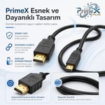 PrimeX PX-1121 Micro HDMI to HDMI Kablo, 1.5 Metre 1080P Full HD Hdmi Görüntü ve Ses Aktarım Kablosu, Micro Hdmi Type-D Kamera Tablet Mini Laptop Raspberry P - Seçenekler: 1.5 Metre, 5 Metre, 10 Metre