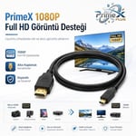 PrimeX PX-1121 Micro HDMI to HDMI Kablo, 1.5 Metre 1080P Full HD Hdmi Görüntü ve Ses Aktarım Kablosu, Micro Hdmi Type-D Kamera Tablet Mini Laptop Raspberry P - Seçenekler: 1.5 Metre, 5 Metre, 10 Metre