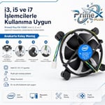 PrimeX PX-1150P Intel İşlemci Fanı, i3 i5 i7 Uyumlu CPU Soğutucu Fan, LGA775 1156 1155 1150 1151 1200 1700 Pin İşlemci Soğutucu, E97379-003 Intel Fan