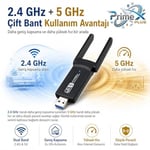 PrimeX PX-AC1200 USB 3.0 WiFi Adaptör, Realtek RTL8812BU, AC1200/AC1300 Dual Band 2.4G-5G, 802.11ac Kablosuz Ağ Alıcı, PC Laptop Masaüstü için Wireless USB Dongle