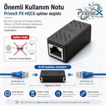 PrimeX PX-HQC6 RJ45 Dişi Dişi Ethernet Ara Aparatı, CAT5E/CAT6 LAN Kablo Birleştirici, Gigabit Network Kablo Uzatma Adaptörü, Modem Router Switch PC İçin RJ45 Dişi Dişi Coupler