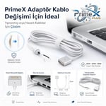PrimeX PX-MAC2 MagSafe 2 Güç Adaptörü Kablosu, Apple MacBook A1425 A1435 A1465 A1502 Uyumlu, 5 Pin T Stili Manyetik Şarj Tamir Kablosu, 45W 60W 85W Adaptör İçin, 1.8 Metre