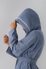 Profundo Robe Sky - Ekstra Yumusak, Modern ve Özel Tasarım%100 Pamuk Unisex Kapüşonlu Bornoz