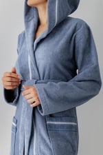 Profundo Robe Sky - Ekstra Yumusak, Modern ve Özel Tasarım%100 Pamuk Unisex Kapüşonlu Bornoz