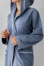 Profundo Robe Sky - Ekstra Yumusak, Modern ve Özel Tasarım%100 Pamuk Unisex Kapüşonlu Bornoz